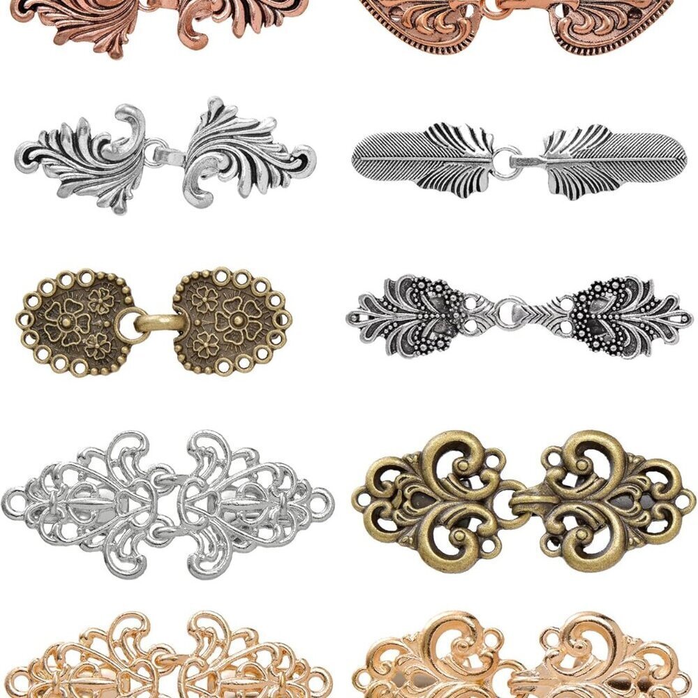 Vintage Cardigan Sweater Clips Set 10 Pcs Alloy Steel Shawl Collar Brooches